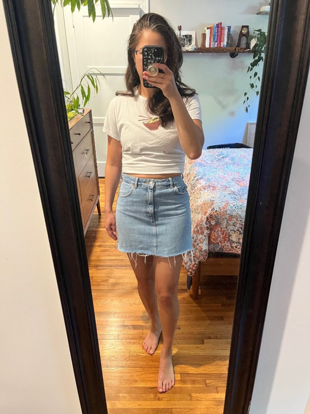 Topshop Raw Edge Mini Denim Skirt, Light Wash - Size US 6